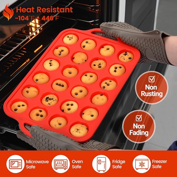 CAKETIME Silicone Mini Muffin Pan, Metal Reinforced Frame 24 Cups Mini Muffin - Image 6