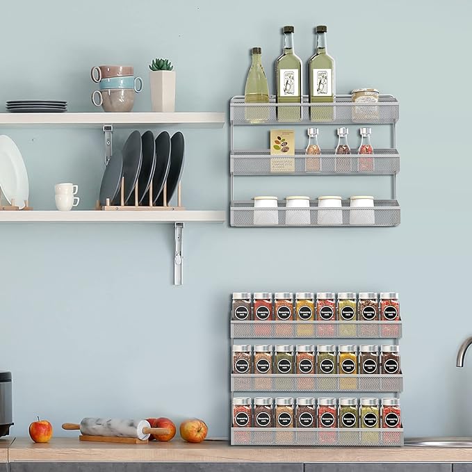 Auledio 2 Pack Spice Rack Organizer, 3 Tier Counter-top Stand or Wall Mounted - Image 4