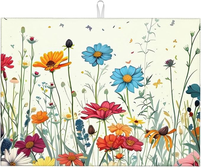 Butterfly Flowers Dish Drying Mat 18x24 Inch, Microfiber Absorbent Fast Dry Mat by Unknown