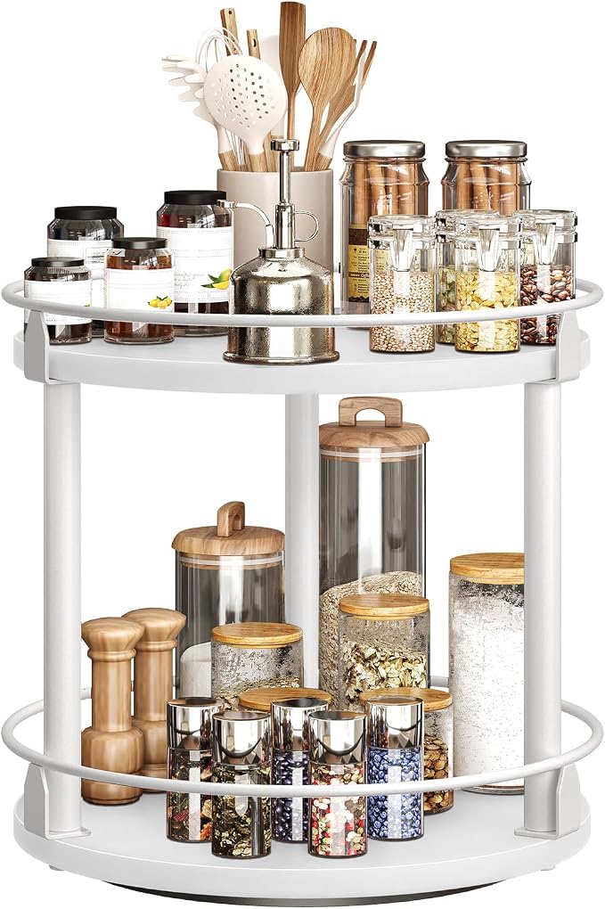 YATINEY Lazy Susan Organizer, Rotating Spice Rack, 2 Tier Spice Turntable - Image 9