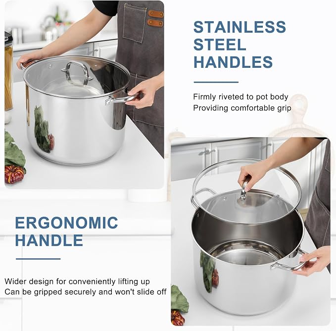 TeamFar Stainless Steel Stock Pot, 24QT Large Stockpot Tri-ply Bottom Cooking - Image 3