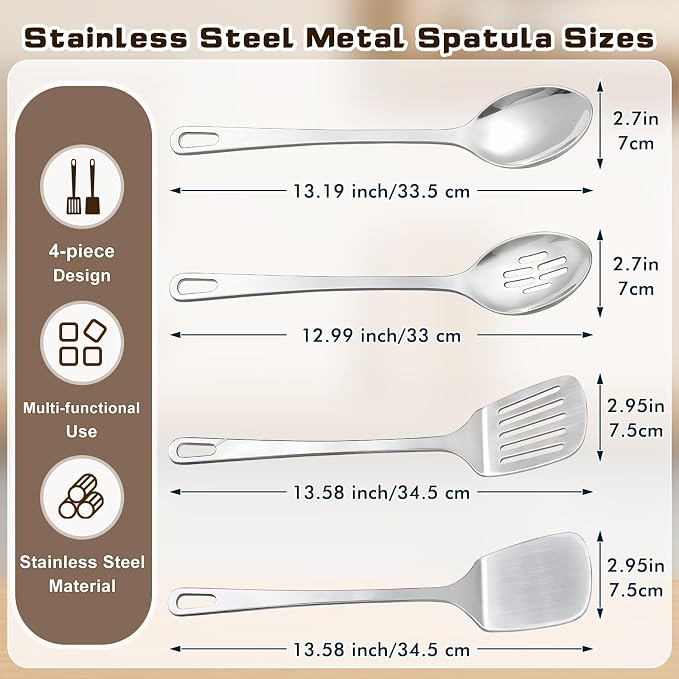 4 Pcs Cooking Utensils Set, Stainless Steel Kitchen Utensils, Heat Resistant - Image 6
