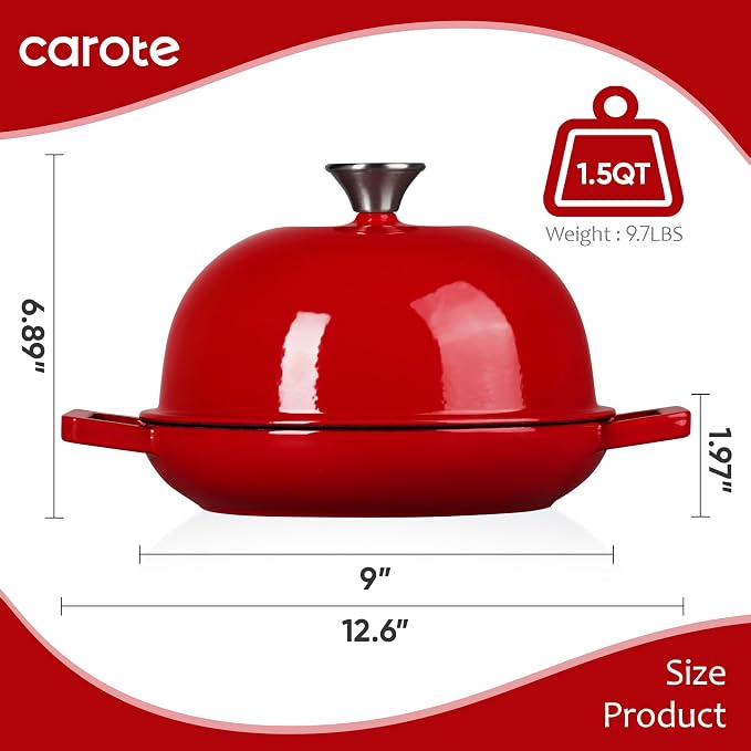 CAROTE Enameled Cast Iron Bread Dutch Oven, Round Bread Oven Pot - Image 2