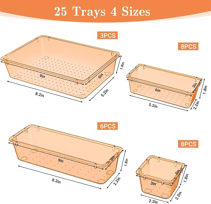 SpaceHacks 25 PCS Plastic Drawer Organizer Set, 4-Size Versatile Organizer - Image 2