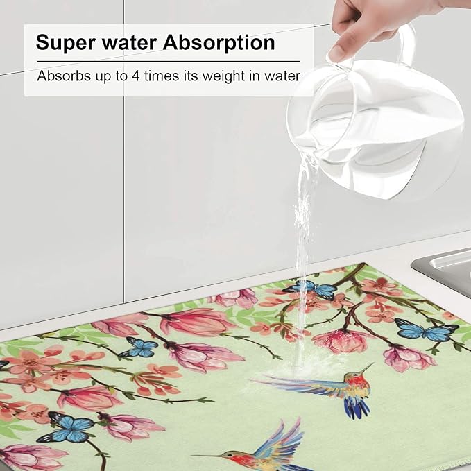 Bird Floral Flowers Dish Drying Mat - Image 5