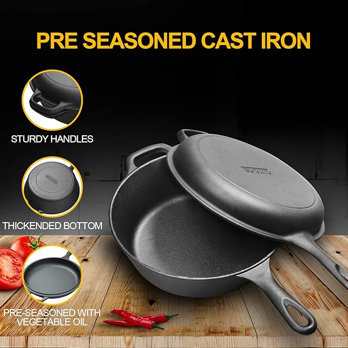 EDGING CASTING 2-in-1 Pre-Seasoned Cast Iron Dutch Oven Pot - Image 4