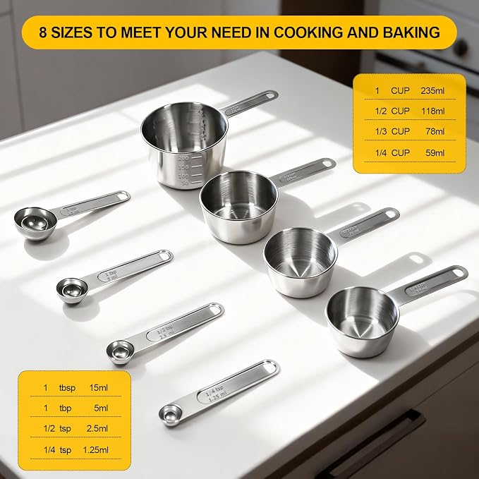 Stainless Steel Measuring Cups and Spoons Set, Dry & Liquid Dishwasher Safe - Image 2