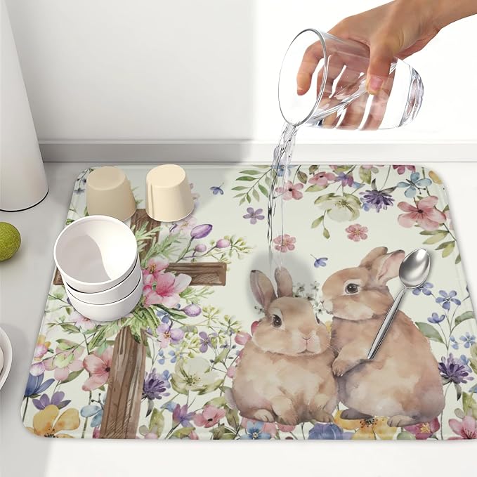 Easter Bunny Dish Drying Mat 16 x 18 Inch Rabbit Dish Drainer Rack Mat Colorful - Image 6