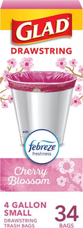 Glad Small Trash Bags 4 Gallon, Febreze Cherry Blossom Garbage Bags, Odor by GladTrashFoodStorage