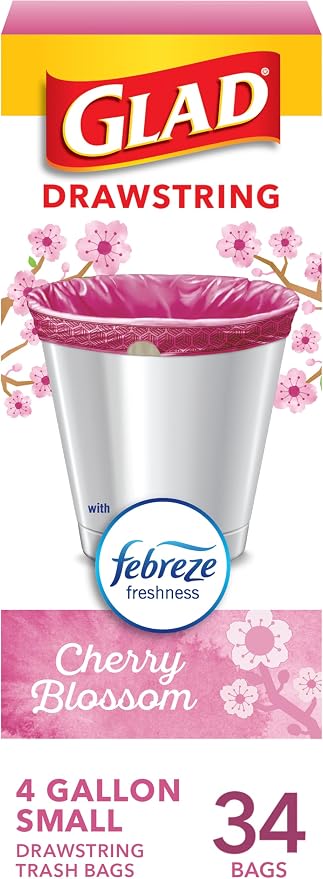 Glad Small Trash Bags 4 Gallon, Febreze Cherry Blossom Garbage Bags, Odor by GladTrashFoodStorage