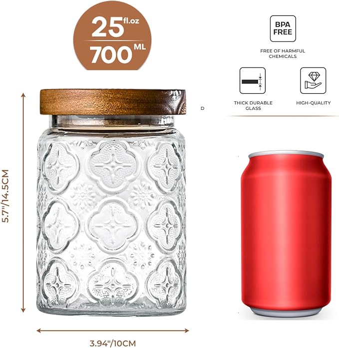 Adodeen 3-Pack 24oz Vintage Glass Jar - Image 2