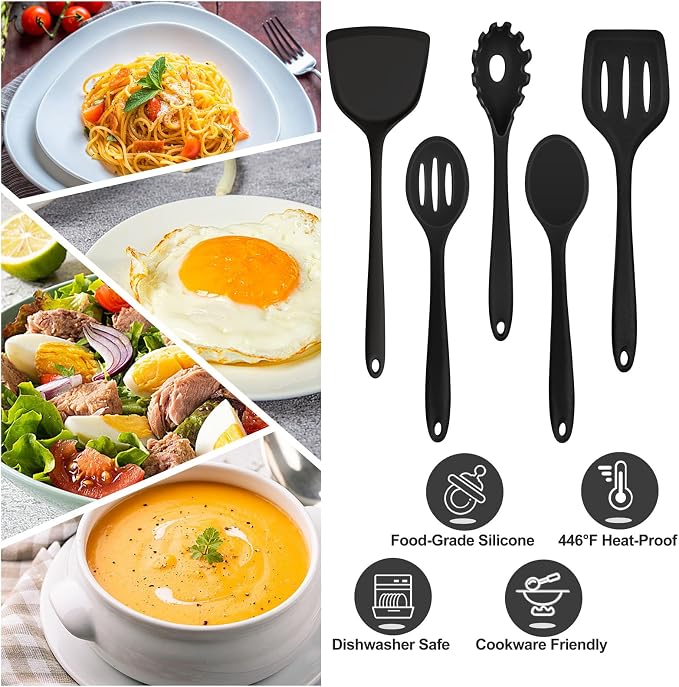TeamFar Silicone Cooking Utensils Set, 5-Piece Heat Resistant Kitchen Utensils - Image 6