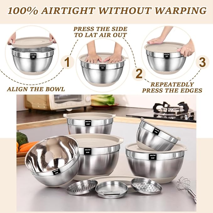 Umite Chef Mixing Bowls with Airtight Lids Set, Non-Slip Bottoms, 1.5QT - Image 7