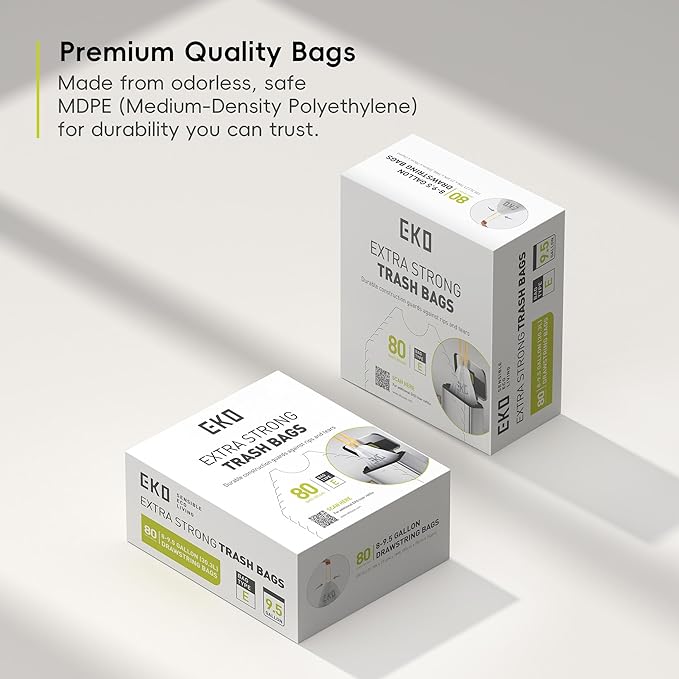 EKO Easy-Dispense Roll 80 Count Extra-Strong Drawstring Tall Kitchen Trash Bag - Image 7