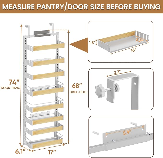POKIPO 8 Tier Over The Door Pantry Organizer, 2 IN 1 Wall Mount or Hanging - Image 2