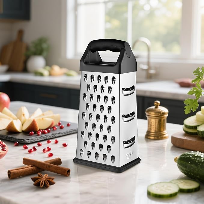 Cheese Grater, 9 IN Size 4-Sided Stainless Steel Grater, Food Shredder - Image 5
