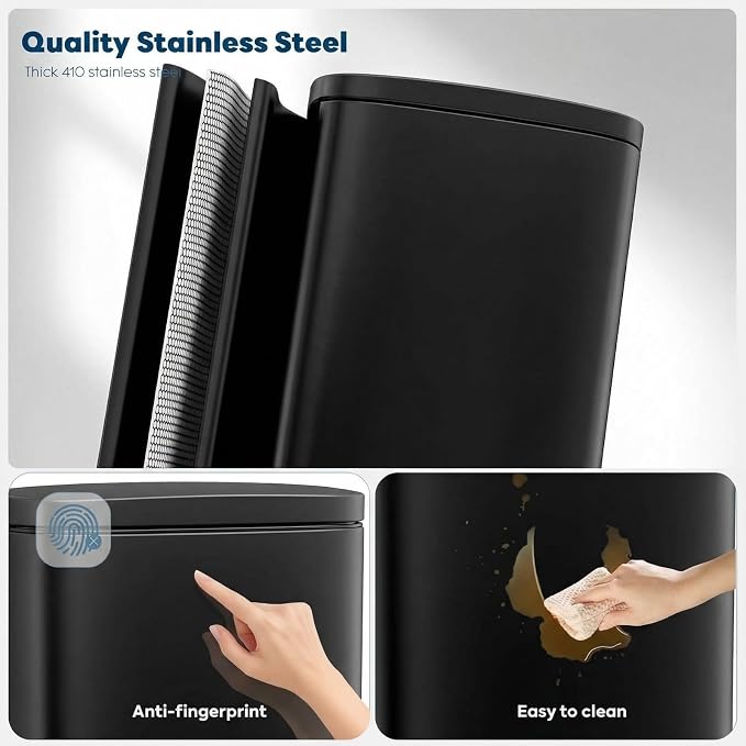 8 Gal Kitchen Trash Can, 30L Recycling or Garbage Bin, Brushed Stainless Steel - Image 3