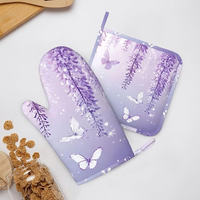 Oven Mitts and Pot Holders Lavender Butterfly Light Purple Flower Silicone - Image 6