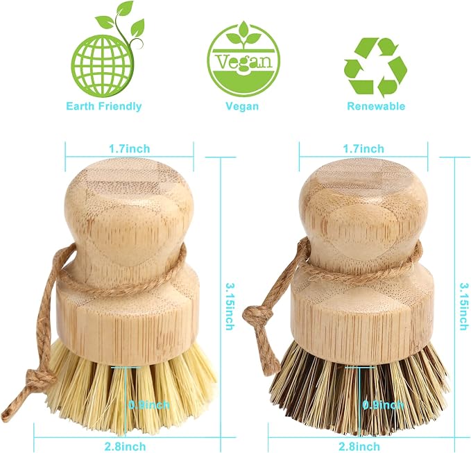 Aisuly Bamboo Dish Brush Set, Dish Brushes, Durable Wood Dishes Scrub Brush - Image 2