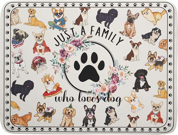 Dog Family Dish Drying Mat Cartoon Pet 18 X 24 in Absorbent Printed Drying Pad by Giwawa