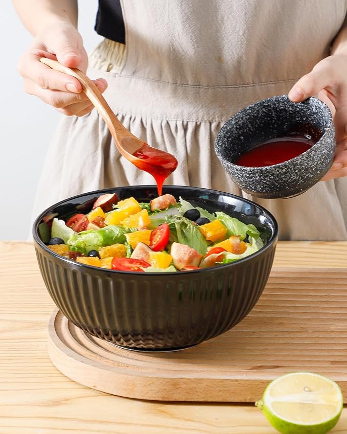 HASENSE Small Mixing Bowls of 3, Porcelain Ribbed Black Bowls 1.5/1/0.5 Qt - Image 7