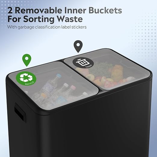 WLIVE 2 x 8 Gallon Stainless Steel Dual Trash Can, Double Trash Can Kitchen - Image 4