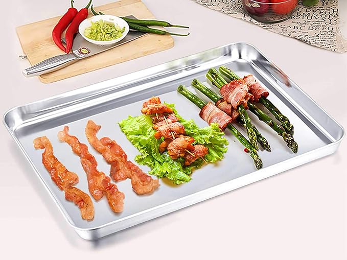 TeamFar Toaster Oven Pan, Stainless Steel Toaster Oven Tray Quarter Sheet Pan - Image 2