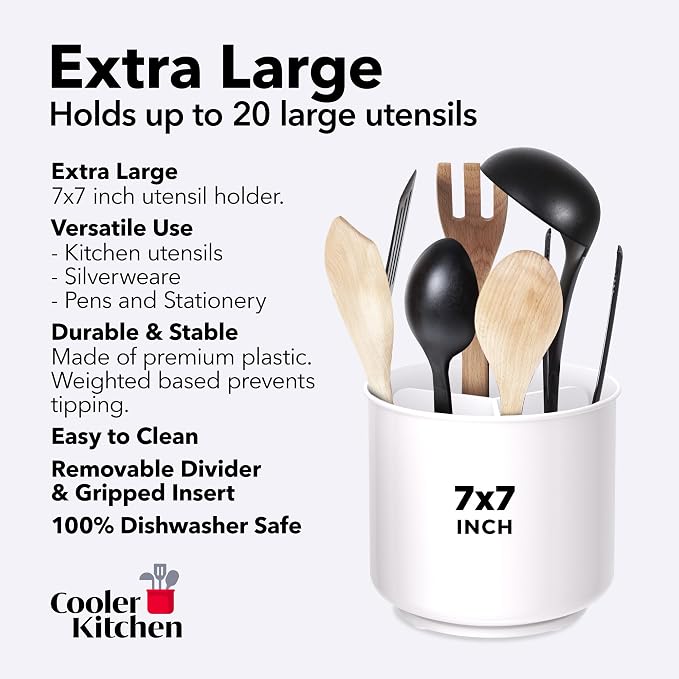 Cooler Kitchen Jumbo XL Rotating White Plastic Utensil Holder Caddy - Image 5