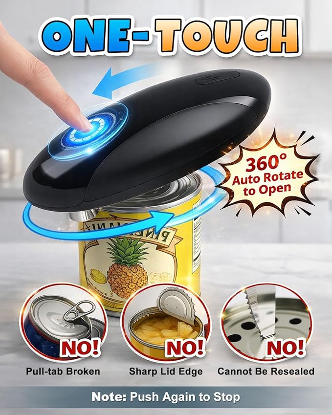 Electric Can Opener, One-Touch Hands Free Can Opener, Side-Cut Can Opener - Image 2