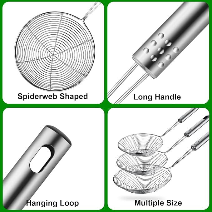 Swify Spider Strainer Set of 3 Asian Strainer Ladle Stainless Steel Wire - Image 2