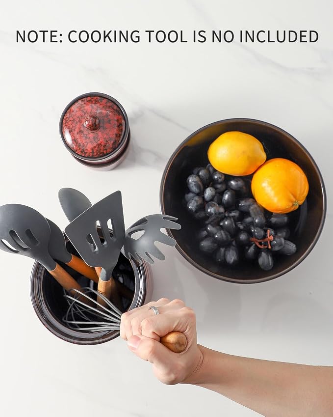 HASENSE Kitchen Utensil Holder for Countertop, 7.1” Large Ceramic Utensil Crock - Image 3
