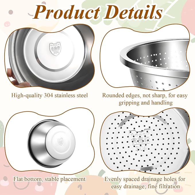304 Stainless Steel Colander and Strainer, 5QT Large Capacity - Image 5
