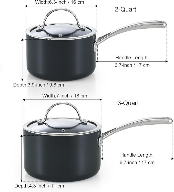 Cooks Standard Nonstick Sauce Pan Set, 2Qt & 3Qt Hard Anodized Saucepans - Image 2
