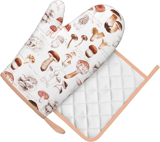 Mushroom Silicone Oven Mitts Pan Mats Set of 2, Heat Resistant Gloves Potholder - Image 2