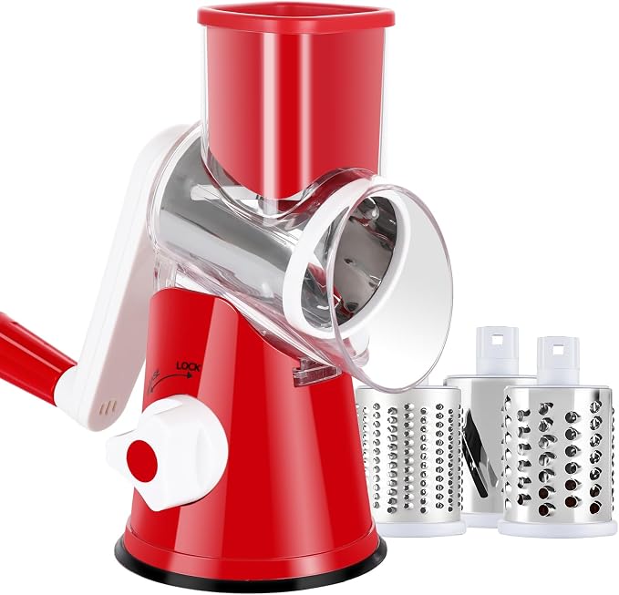 Rotary Cheese Grater Shredder, Speed Kitchen Manual Round Mandolin Slicer Safe by Ancevsk
