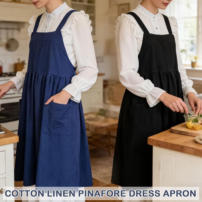 Uaussi Cotton Linen Apron Cross Back Work Apron - Image 7