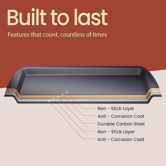 Cookie Sheet with Wire Rack Set, 2-Piece Nonstick Gray Marble Carbon Steel Pan - Image 8