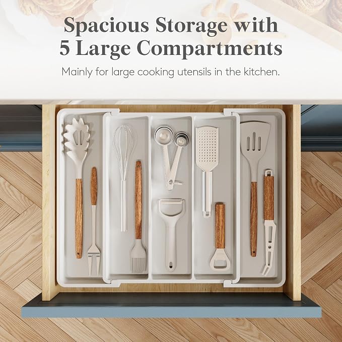 Lifewit Utensil Organizer for Kitchen Drawers, Expandable Cooking Utensil Tray - Image 3