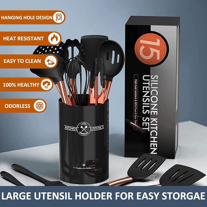 Silicone Cooking Utensil Set, Umite Chef Kitchen Utensils 15pcs Cooking - Image 5