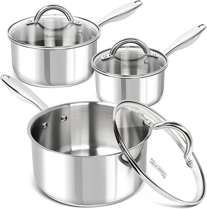 MICHELANGELO Saucepan Set 6pc, 18/10 Stainless Steel Sauce Pan by Michelangelo