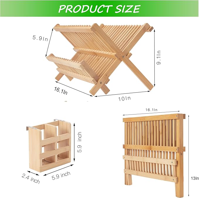 NOVAYEAH Bamboo Dish Drying Rack-2 Tier, Collapsible Small Dish Rack - Image 5