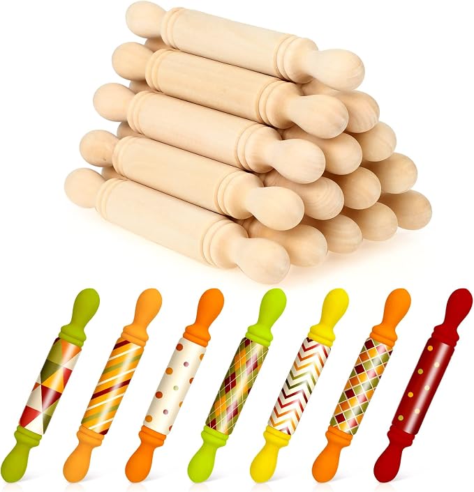 20 Pieces Mini Rolling Pin for Crafts 5.5 Inches Long Wooden Dough Roller Small by Sieral