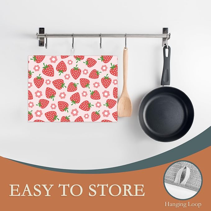 Pink Strawberry Dish Drying Rack Mat - Image 3
