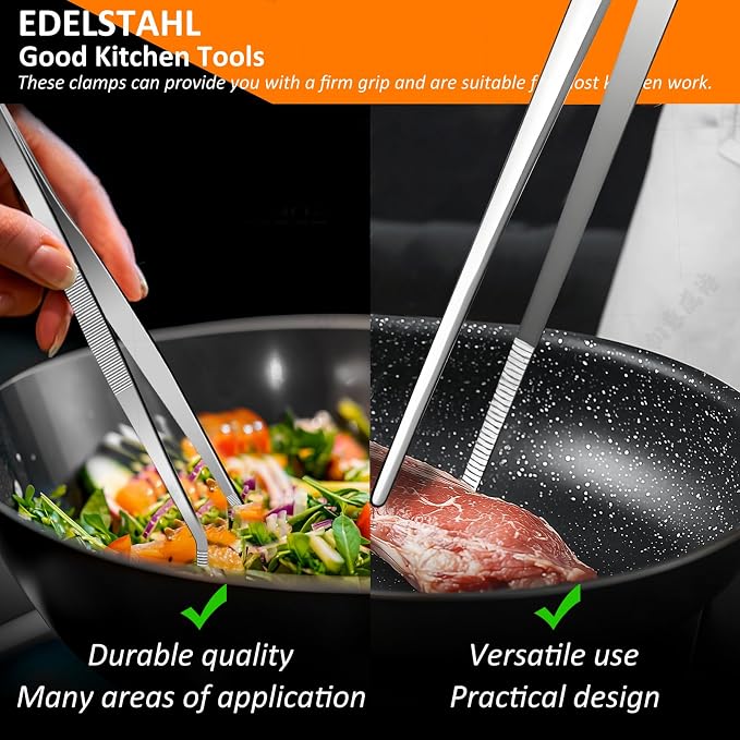 2-Piece Kitchen Tongs Set: Straight & Curved Edge Stainless Steel Non-Slip Grip - Image 4