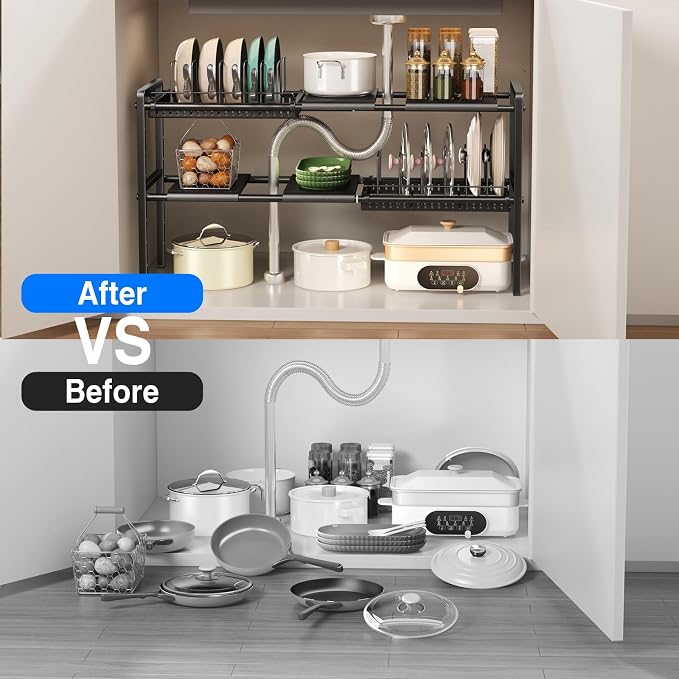 Mustorn Pots and Pans Organizer Under Cabinet, Expandable 2 Tier Under Sink - Image 4