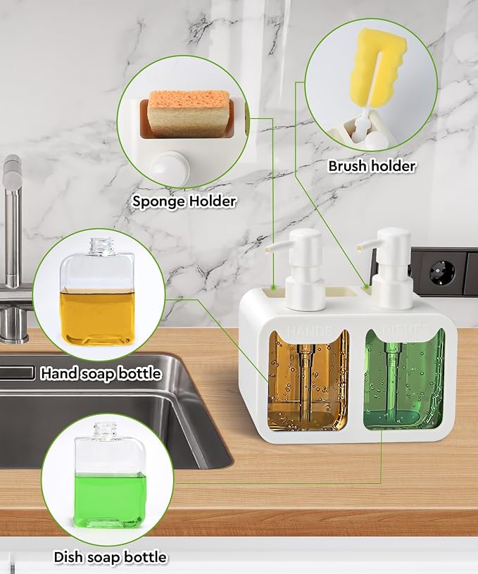 Kitchen Hand Soap and Dish Soap Dispenser Set, Dual Soap Dispenser - Image 2