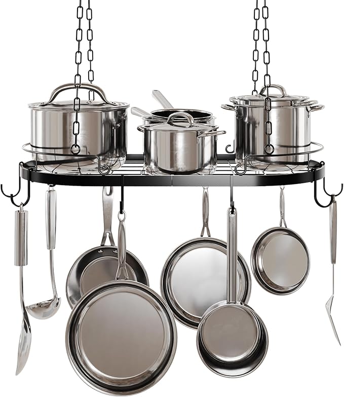 24.4” Metal Pot Rack Hanging, Oval Pan Rack Hanging by TICKCACY-EnrichYourLife