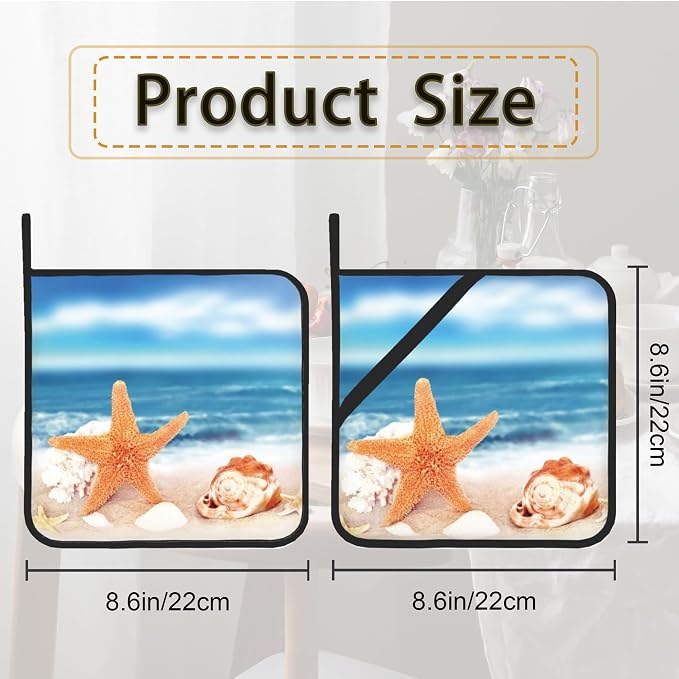 Beach Starfish Shells Pot Holder Set of 2, Heat Resistant Potholders Oven Hot - Image 2