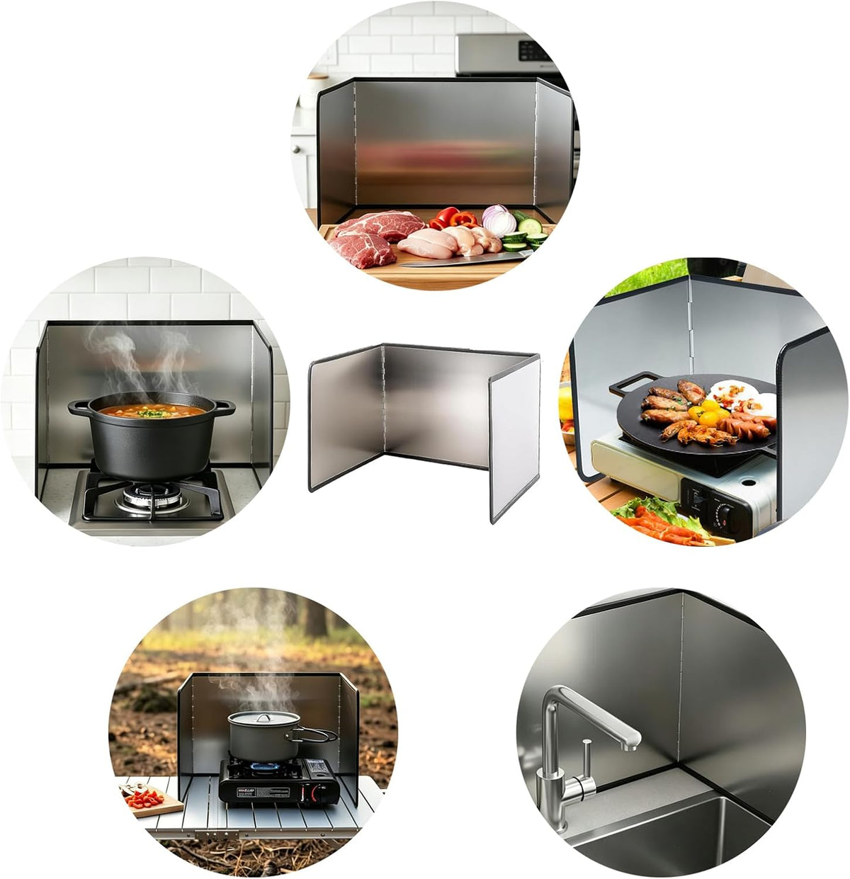 3 Sided Splatter Guard Stainless Steel Foldable Grease Splatter Screen