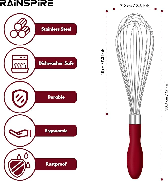 Rainspire 12-Inch Wire Whisk Stainless Steel, Balloon Whisks - Image 2